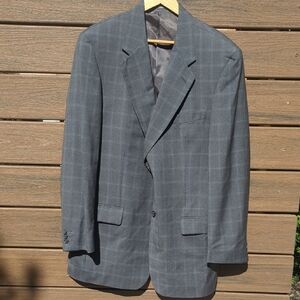 Loro Piana Italy Harry Rosen Gray Wool Sport Coat with Windowpane Fabric 44R